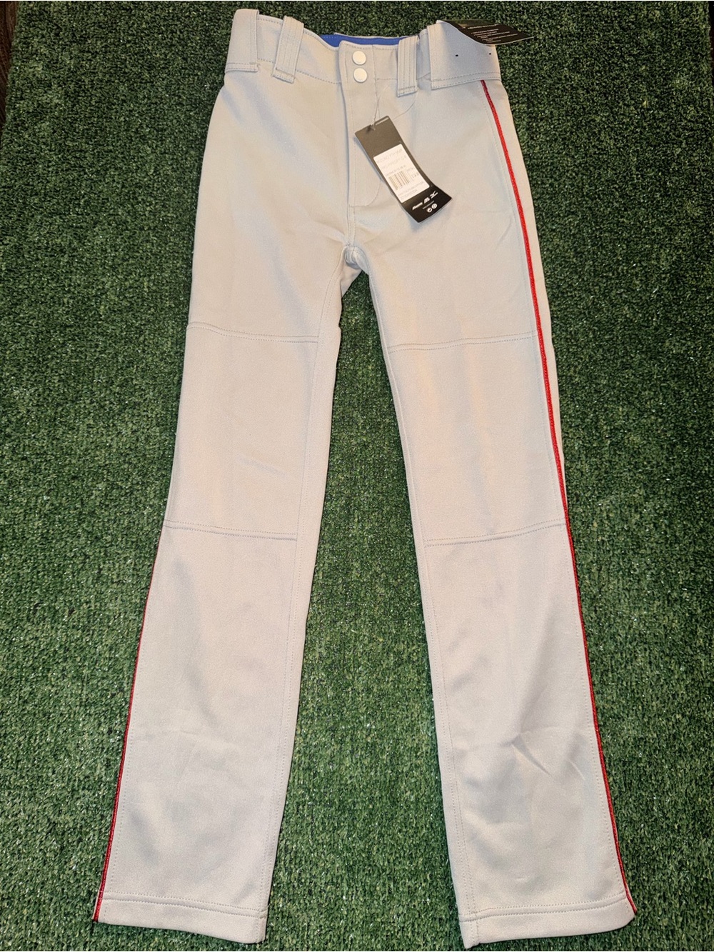 Mizuno Unisex Youth Medium Gray/Red Piped Baseball Pants Hemmed Bottom